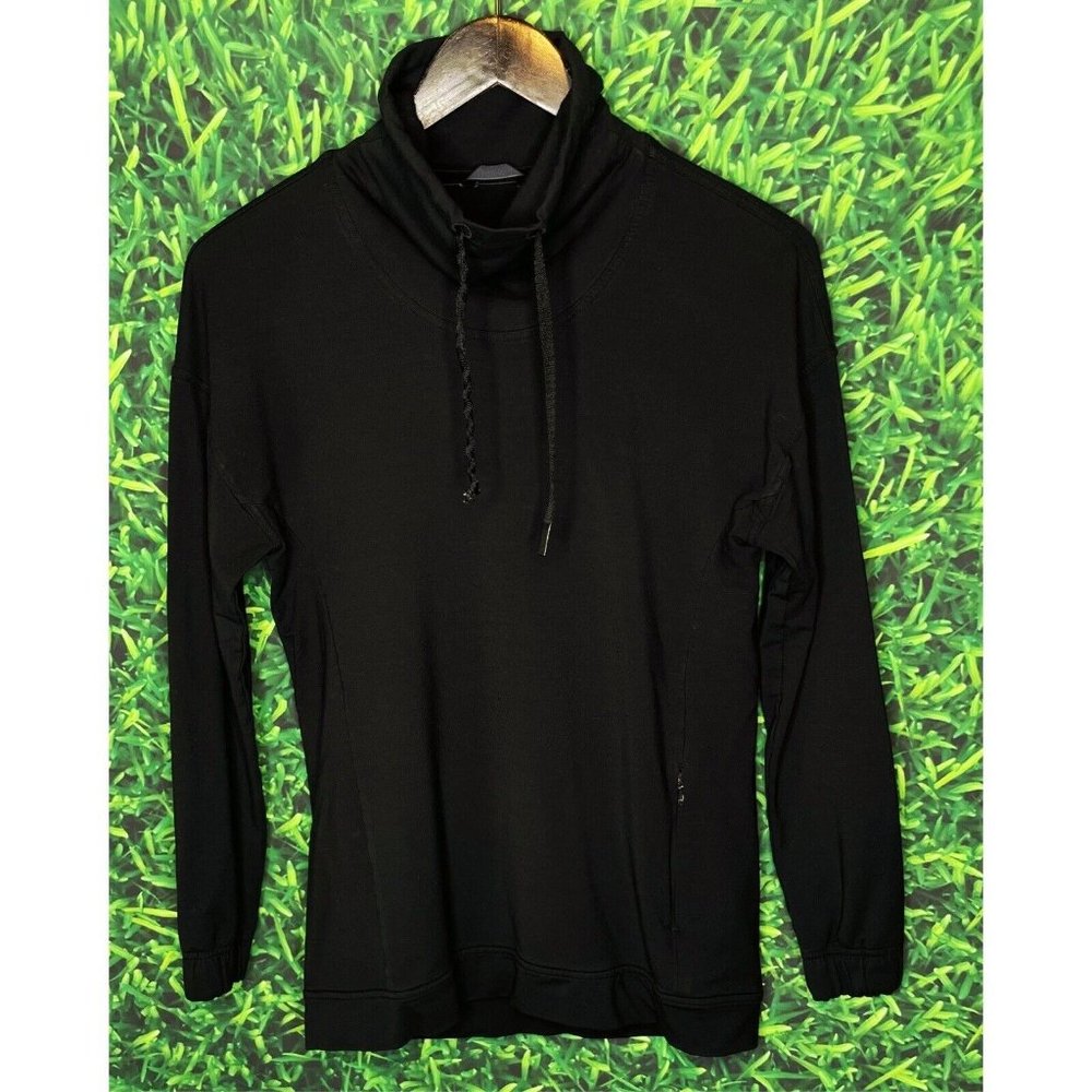Lululemon Black Mock Cowl Funnel Neck Pullover Sweatshirt Drawstring Womens Sz 4